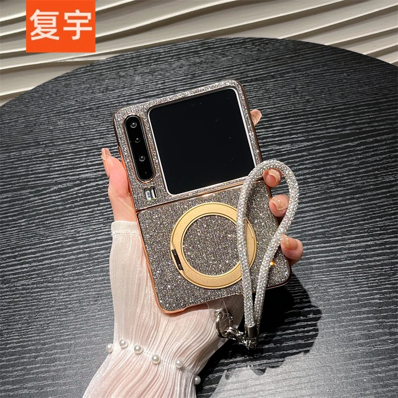 碎钻闪粉支架手链适用华为purax手机壳阔折叠典藏版防摔保护套女