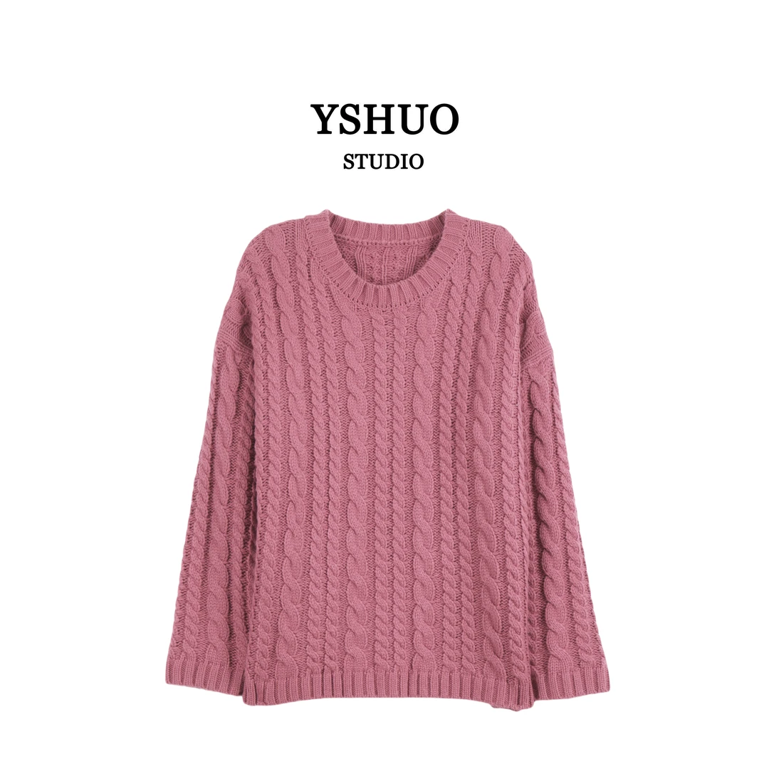 YSHUO【红红推荐】韩系百搭时尚圆领套头宽松麻花厚实毛衣 24881