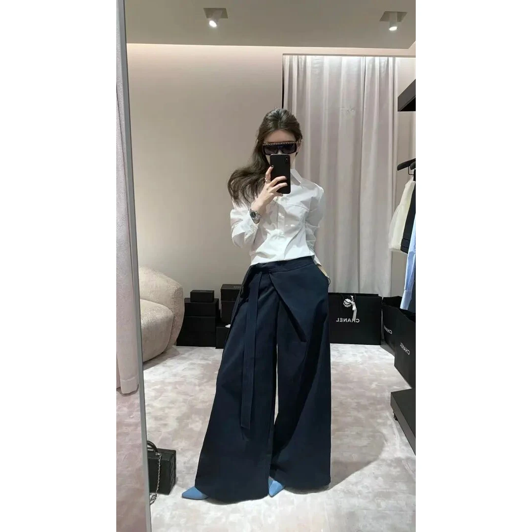 2025新款早春法式白色衬衫女设计感气质长袖上衣百搭直筒休闲裤