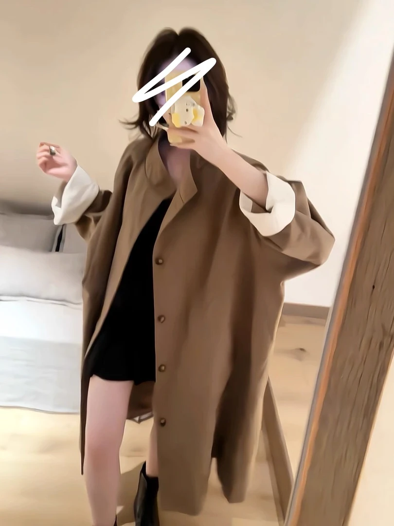 【大脸】松弛感气质设计风衣外套女英伦风百搭洋气大衣（9212)