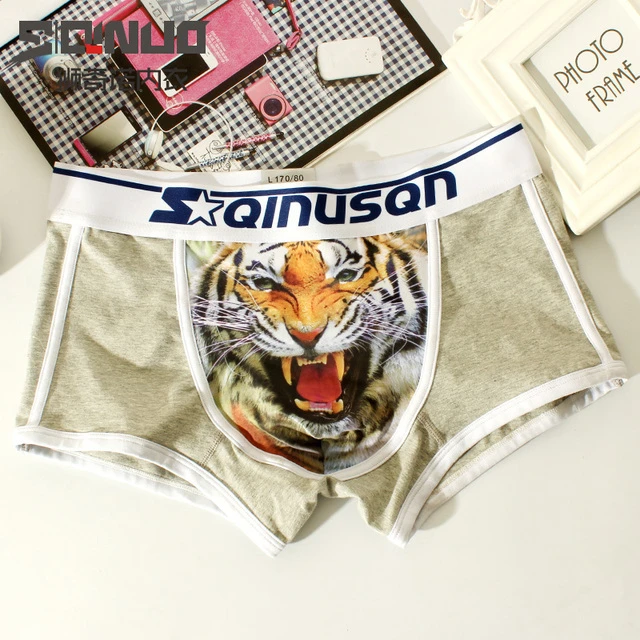 版潮内裤男裤头男士装四角裤韩单条老虎头图案性感青年平角小个性