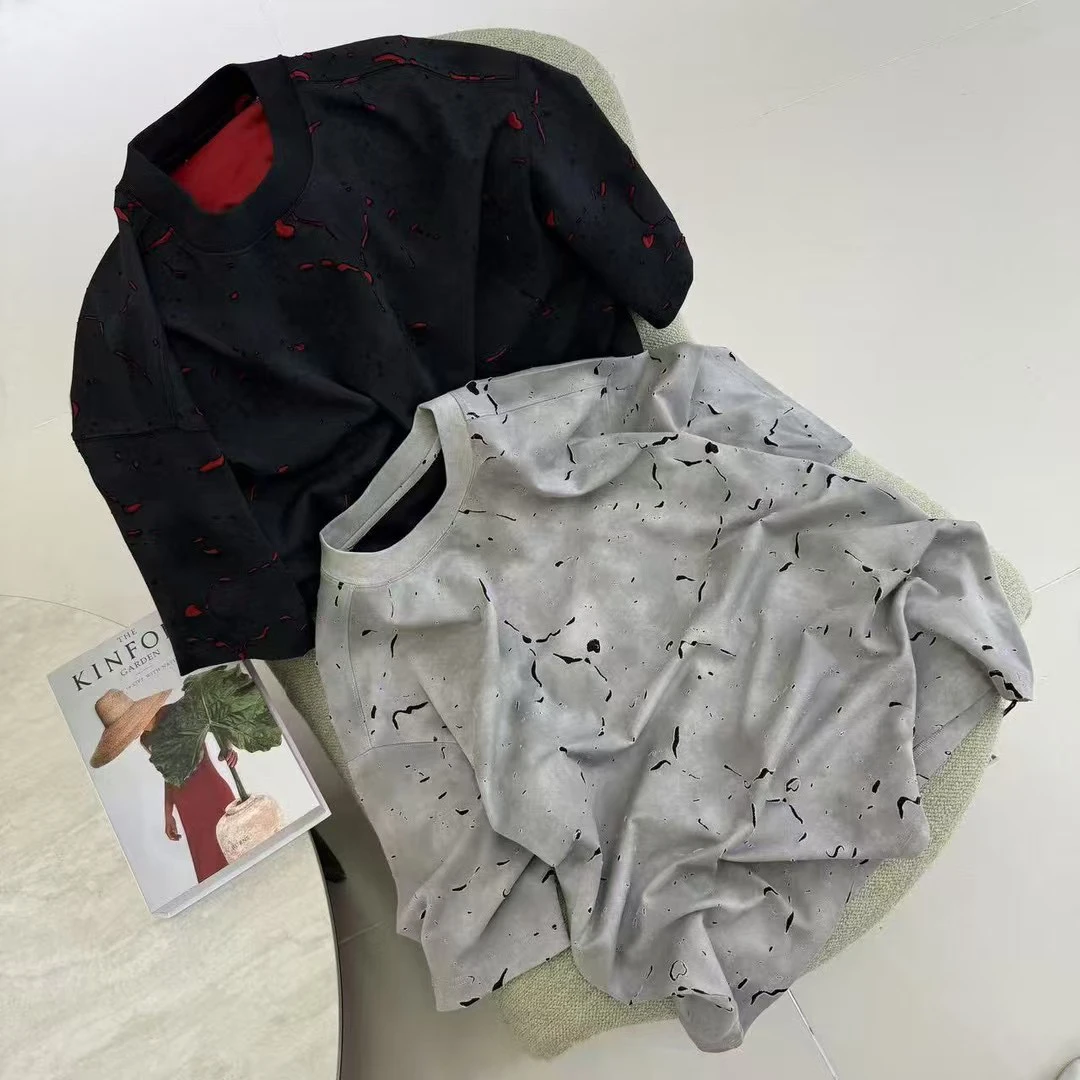 M2853男士夏季破损感潮流休闲T恤夏季宽松港风百搭