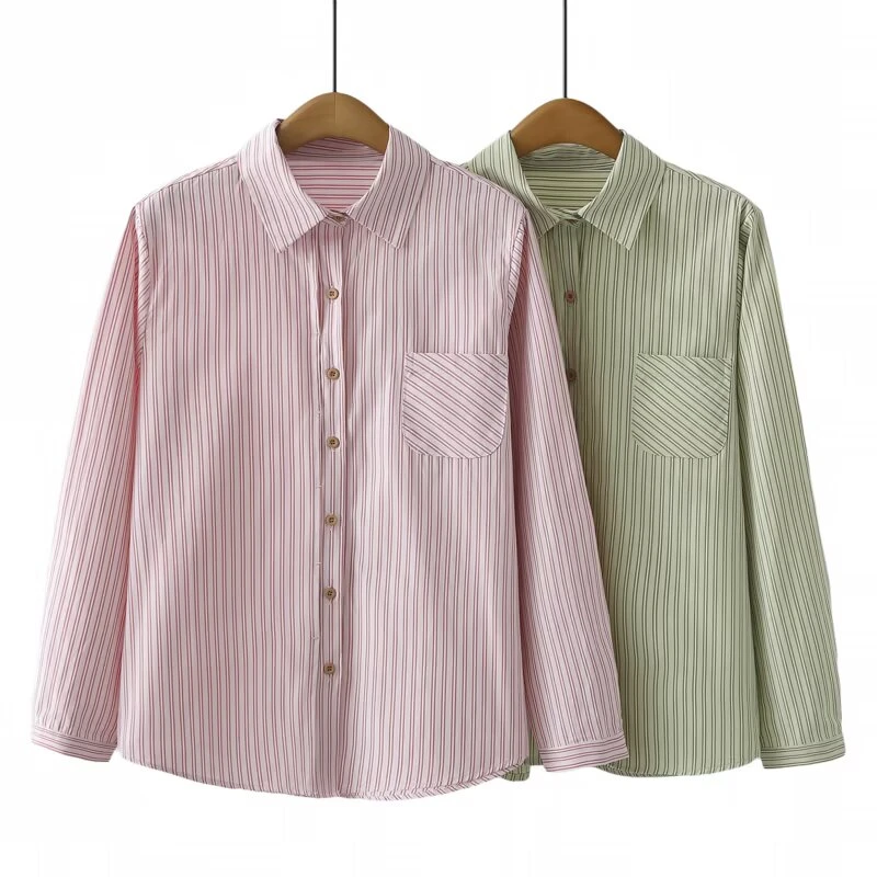 秋季新款女士大码胖mm条纹衬衫宽松显瘦遮肉休闲时尚百搭洋气上衣