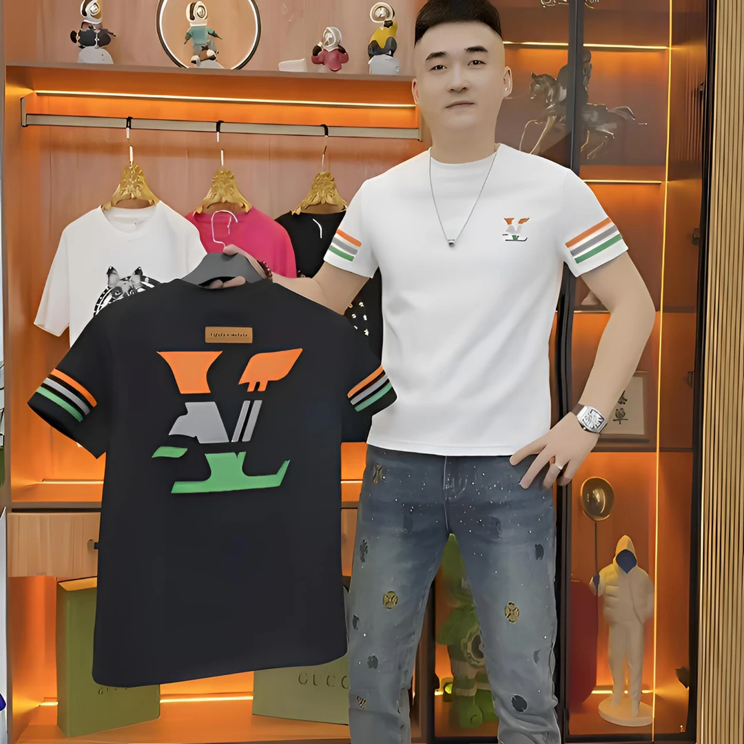 轻奢四季纯棉个性印花新款时尚休闲百搭潮流圆领修身男士短袖T恤