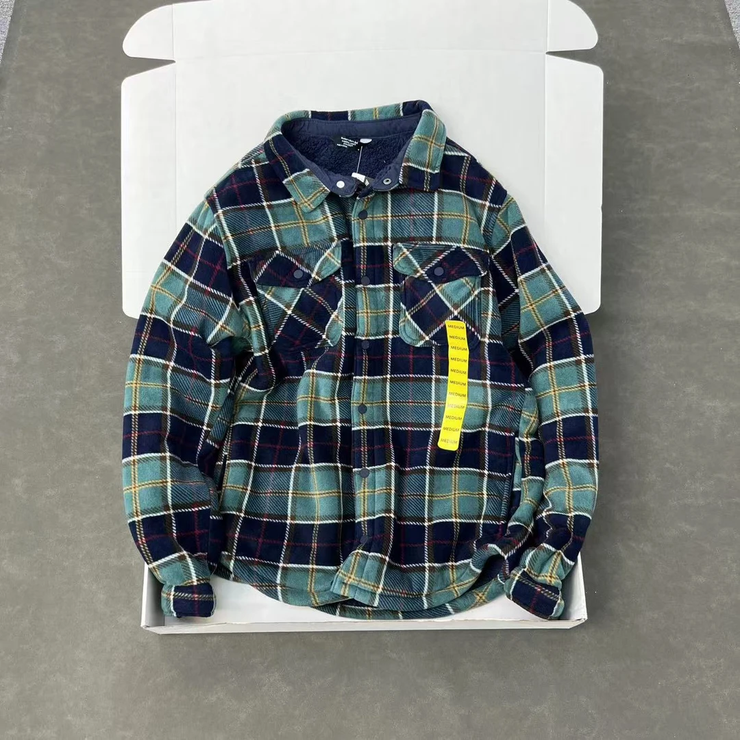 美单大码 加绒加厚 男士法兰绒格子衬衫外套