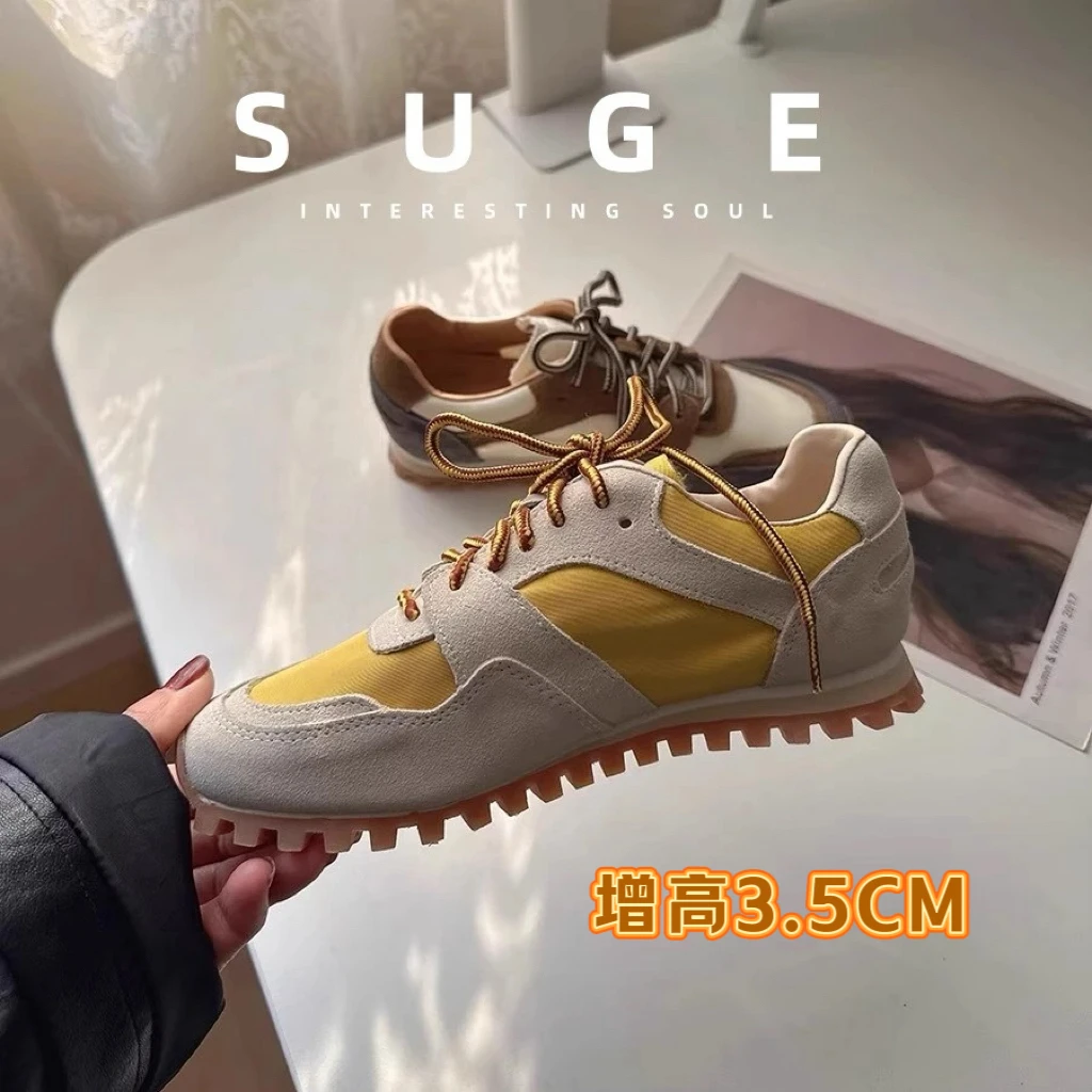 SUGE~增高3cm牛皮版高级感阿甘鞋2025新款运动小众复古德训鞋女