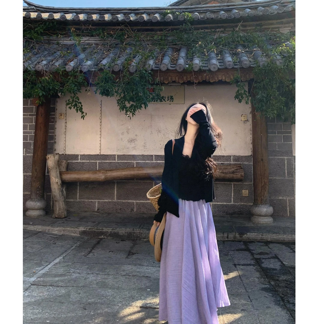 2025春夏新款韩式温柔风针织蕾丝背心开衫上衣搭配半身裙三件套潮