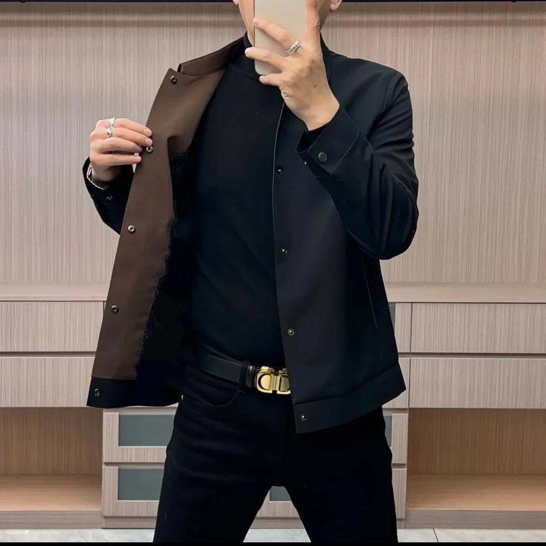 2025春季新品男士薄款纯色无痕翻领夹克外套商务休闲上衣帅气百搭