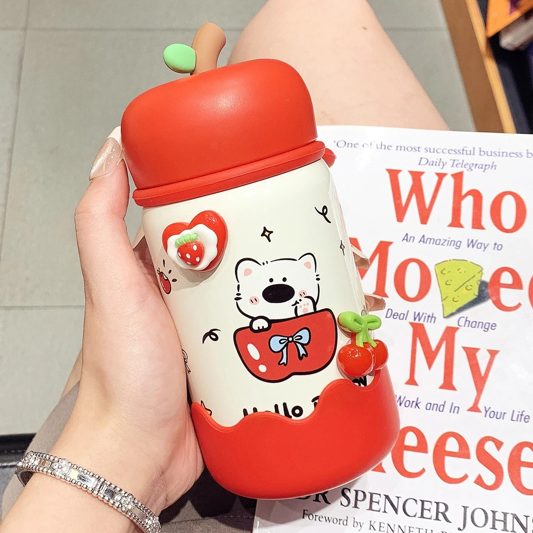 可爱苹果小狗保温杯女生高颜值2025新款316水杯学生小巧直饮杯子