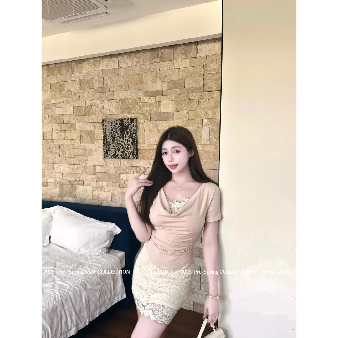 【现货】【弥春粉调】温与柔超精致纯欲的荡领上衣吊带连衣裙套装
