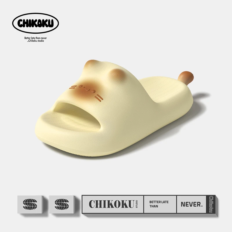 chikoku新款可爱焦糖小猫居家夏季拖鞋女舒适厚底情侣外穿凉拖鞋