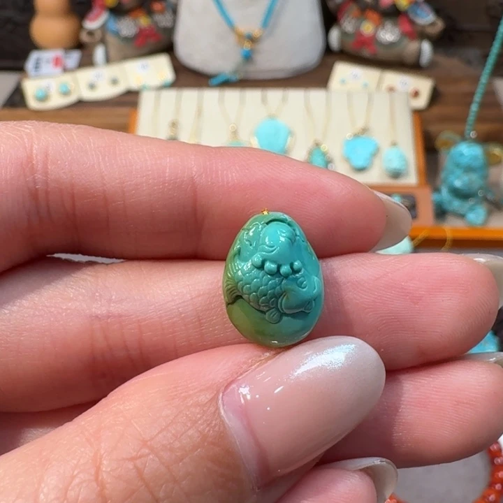 绿松石未镶嵌猫咪抓鱼