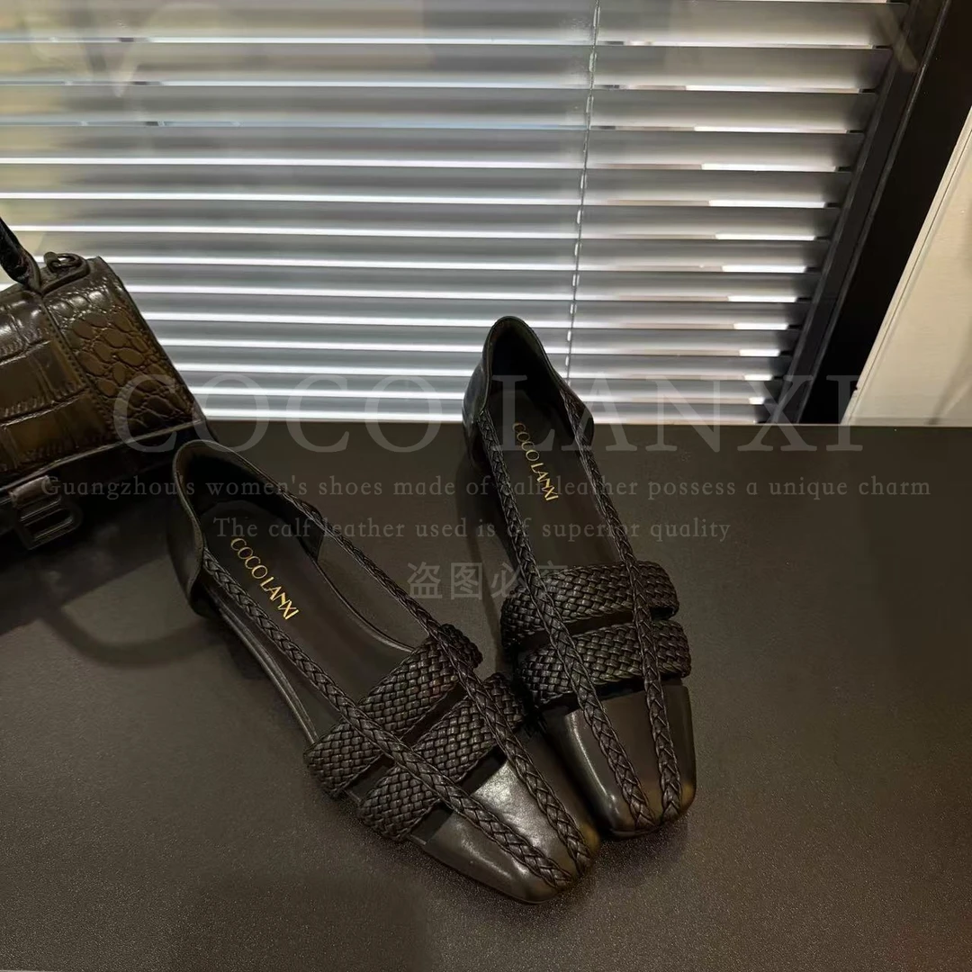 【晚风】时尚优雅气质软底舒适编织包头低跟女士小单鞋25DX356LX