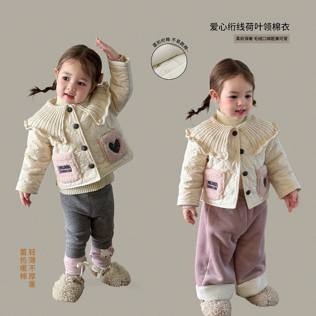 D5557女童套装外套冬装洋气加厚儿童衣服保暖婴儿宝宝棉衣裤子