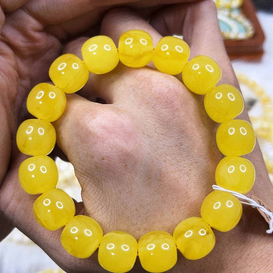 蜜蜡未镶嵌手链14mm焦皮同料手串