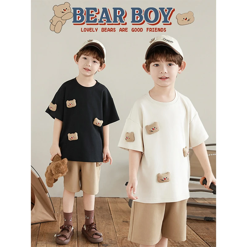 淸  幼悠夏二波 夏日露营 立体玩偶小熊饼干系列T恤  N5933