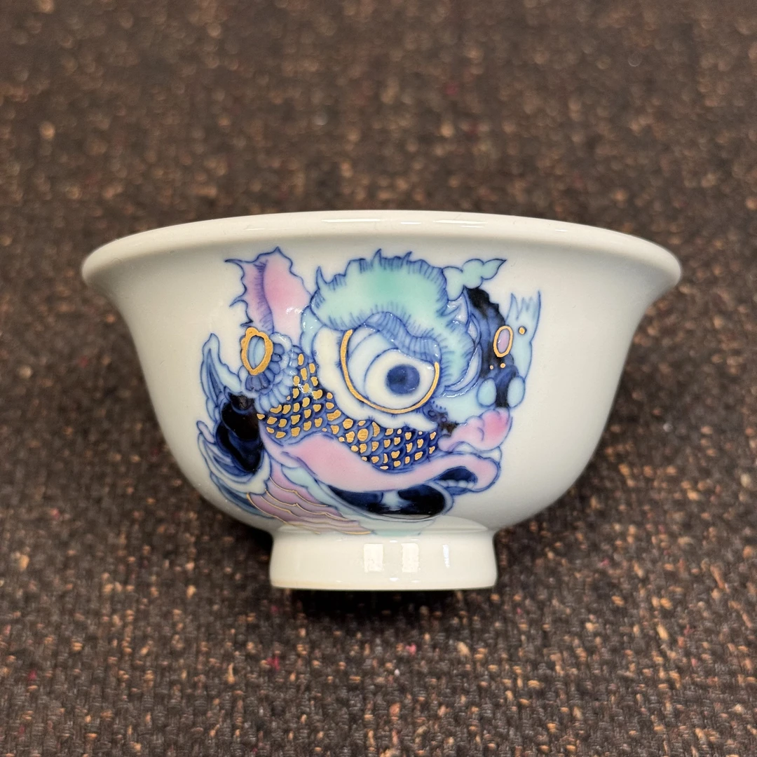 景德镇陶瓷得鹿梦鱼窑斗彩醒狮子杯子主人杯茶具茶器手工手绘瓷器