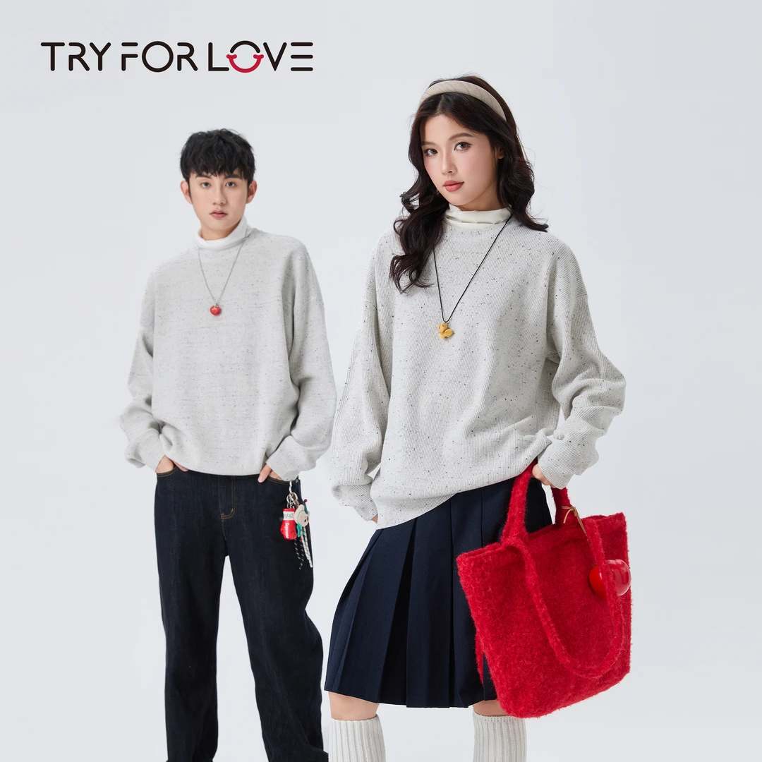 Tryforlove情侣装小众设计圆领毛衣男女2025秋冬新款波点宽松毛衣