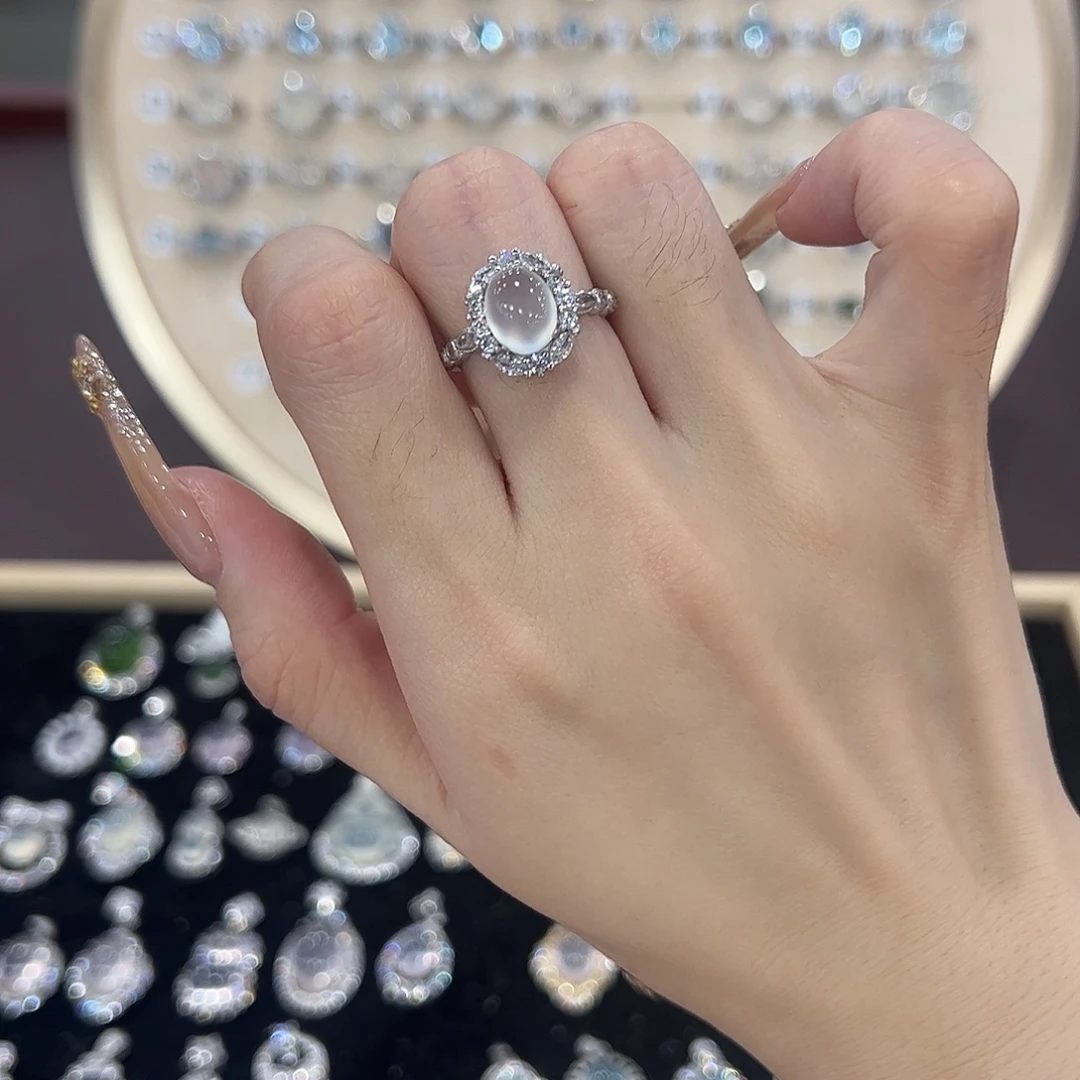 囍***意蛇纹石玉银S925镶嵌戒指