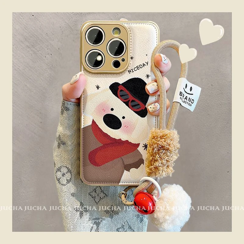 探头红围巾小狗苹果16手机壳带挂绳防摔iphone15pro新款14外壳