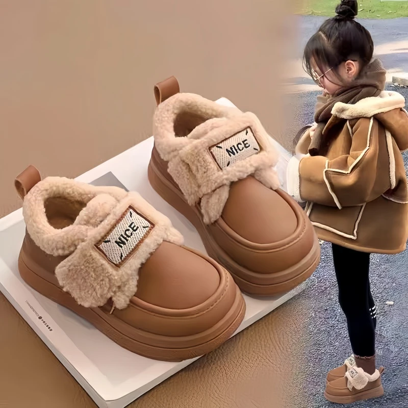 ABC女童棉鞋2025冬季新款加绒加厚一脚蹬面包鞋中大童休闲大棉鞋