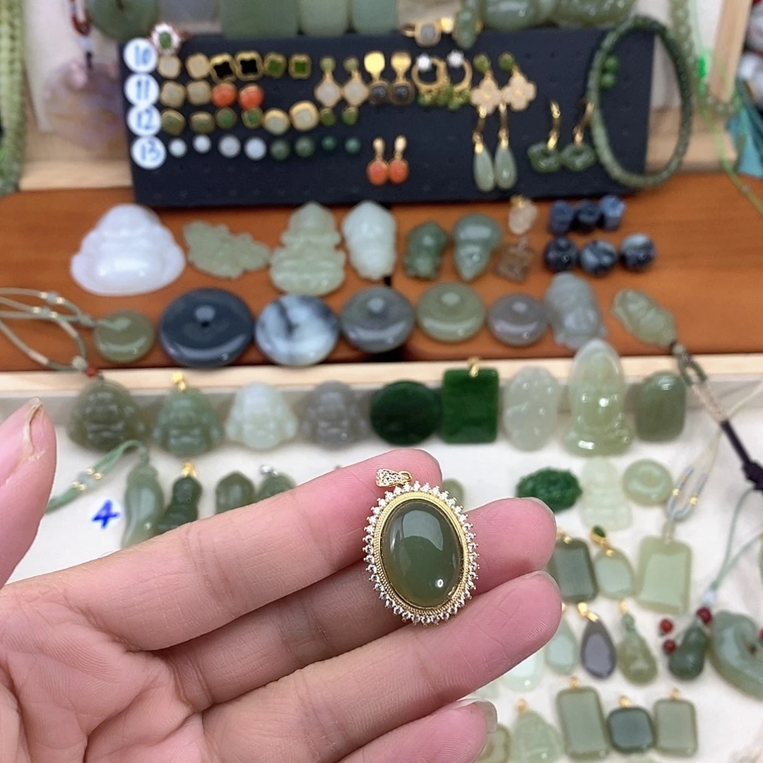 和田玉银S925镶嵌吊坠(不含链)