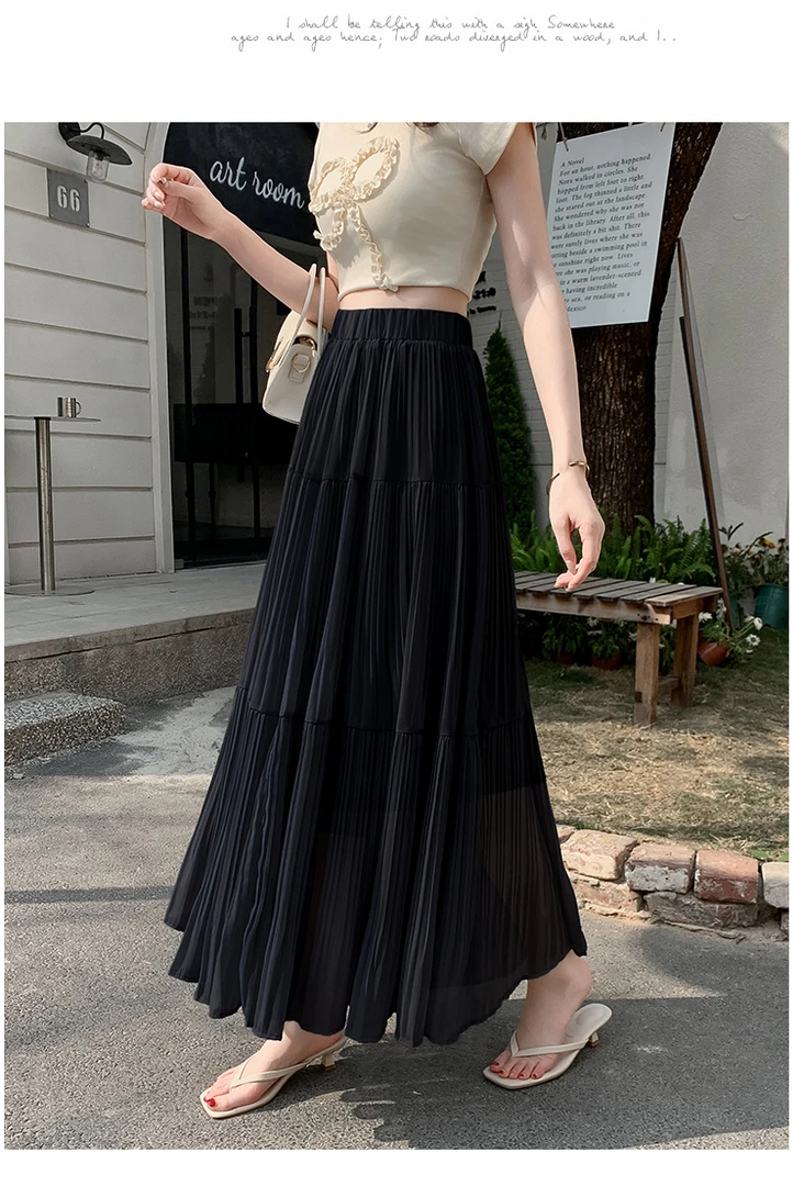 哥弟阿玛施正2025夏新款波浪褶高腰显瘦纱裙半身裙时尚韩版通勤风