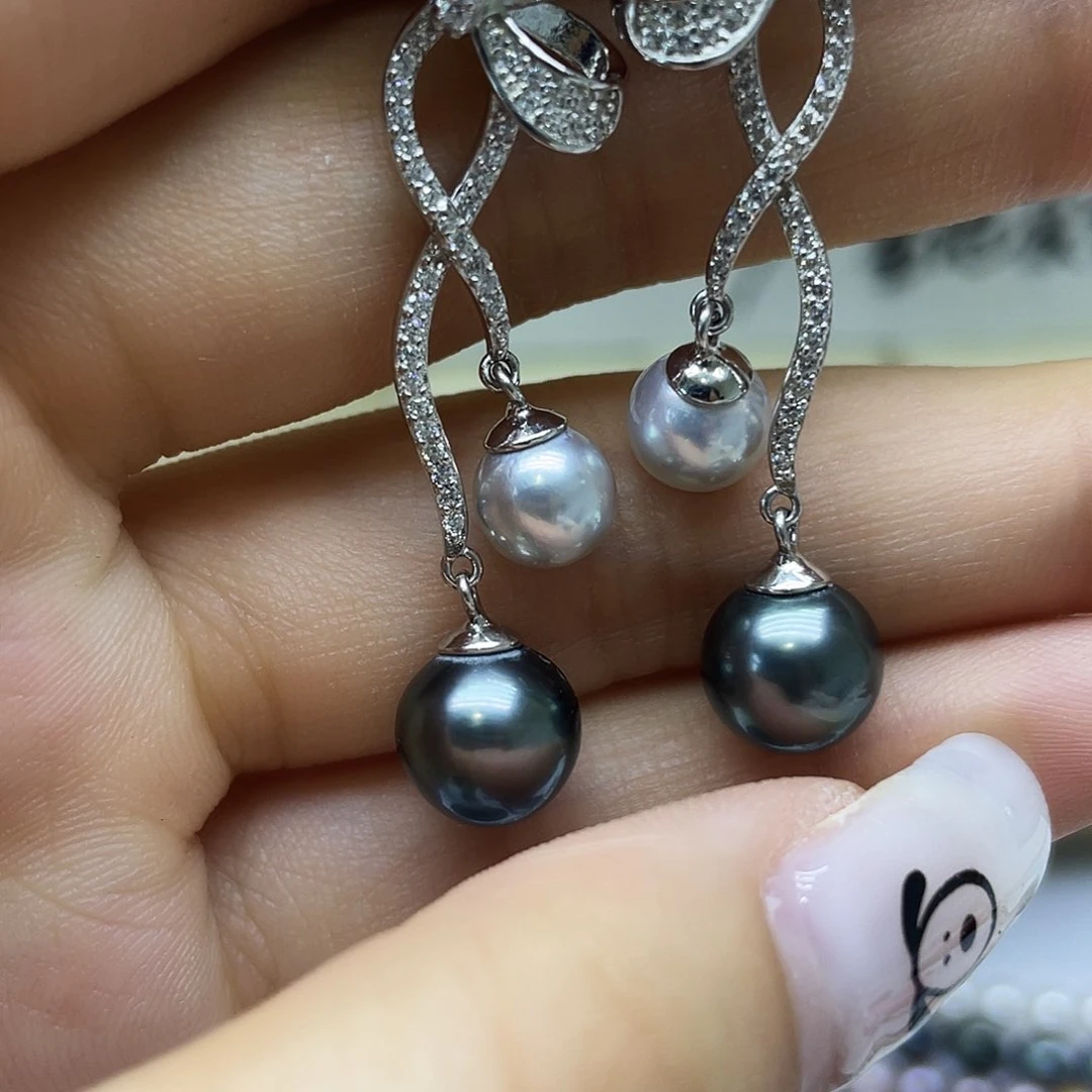 银S925镶嵌海水珍珠耳饰