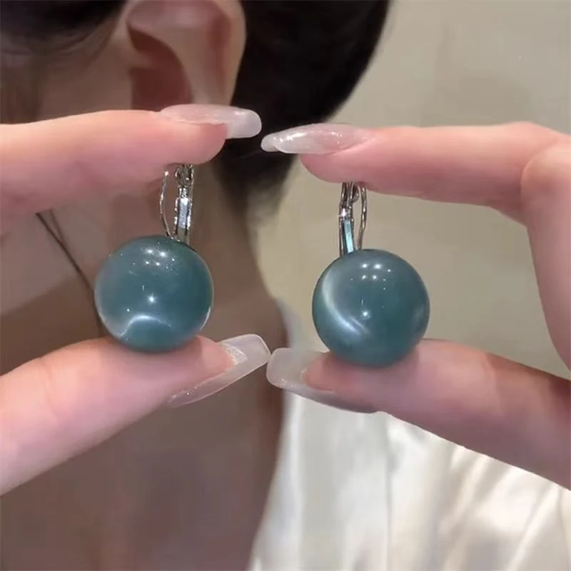 铜合金耳饰 蓝色圆球耳扣女轻奢高级感通勤耳环气质时尚百搭耳坠