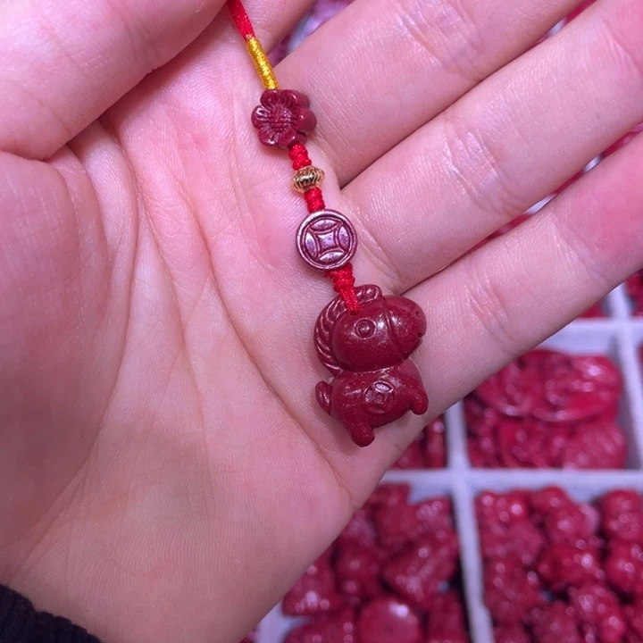 天然辰砂紫金砂马上有钱花小马手机链