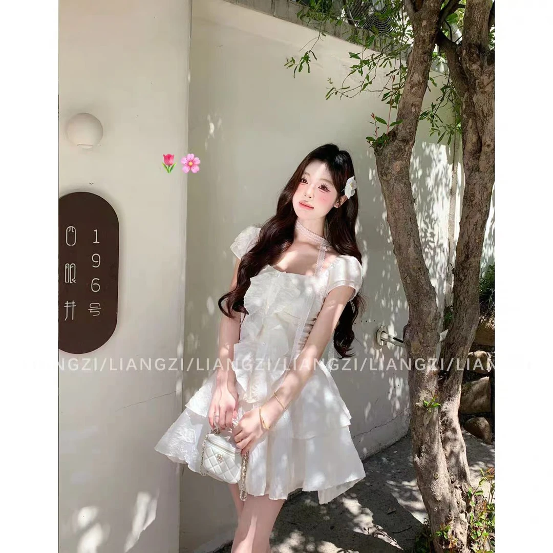 【卢森堡夏日短款】夏季法式茶歇不规则长裙收腰甜美风连衣裙