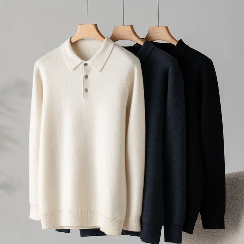 000032 正品 纯山羊绒 男士Polo领加厚款 贴身穿保暖舒适轻盈健康