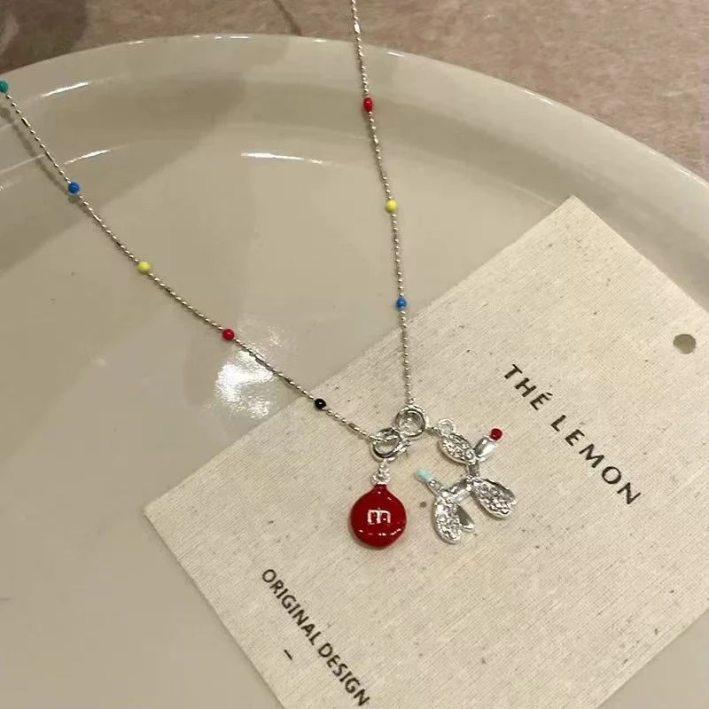 铜合金项链 敲可爱!小狗红m豆趣味项链女新款锁骨链精致配饰品