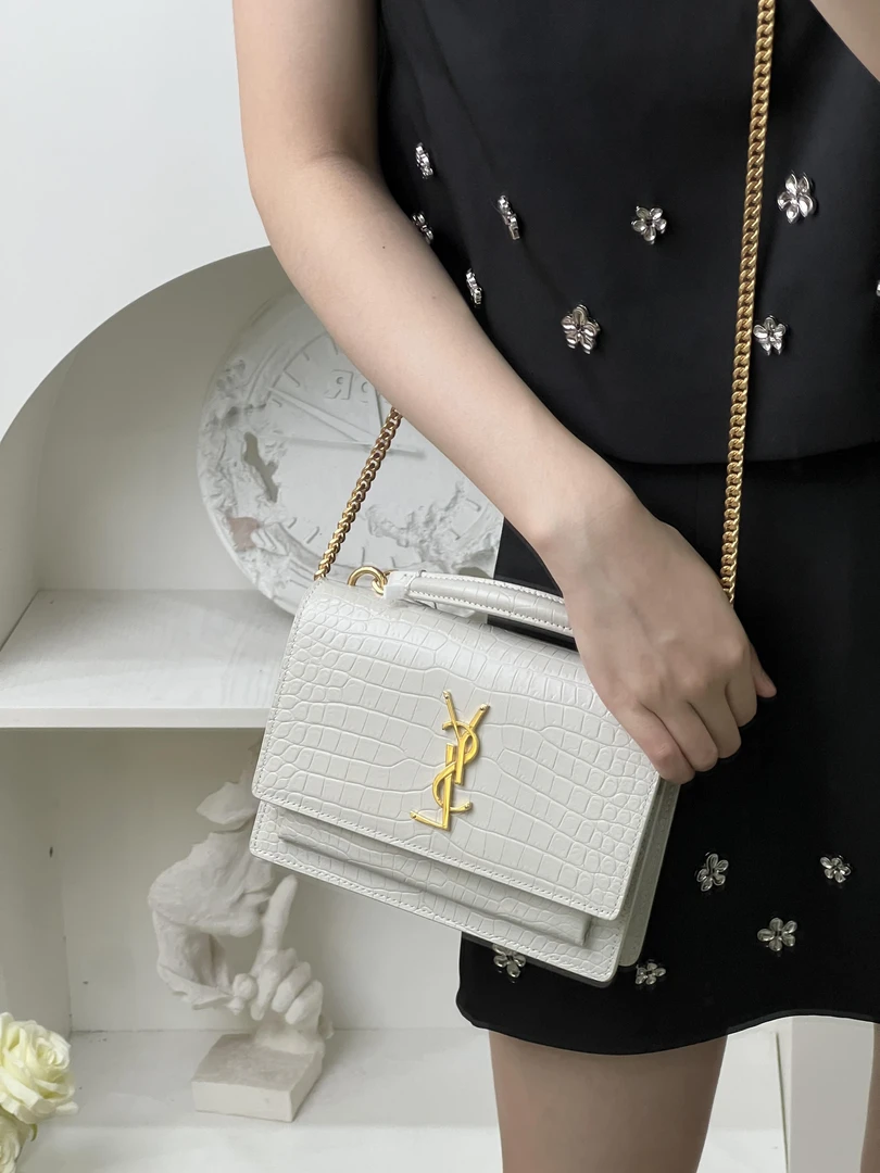 95新 YSL/圣罗兰 ysl日落小号白金鳄压  /优品