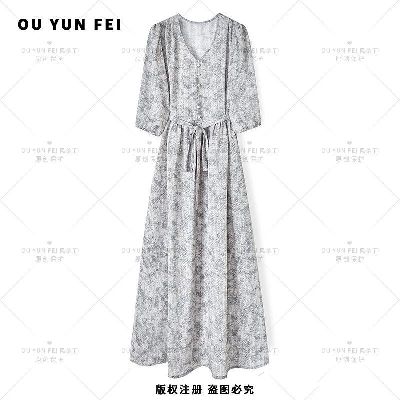 【明星王祖贤同款V】连衣裙夏季显瘦穿搭女装洋气高级长裙F2085