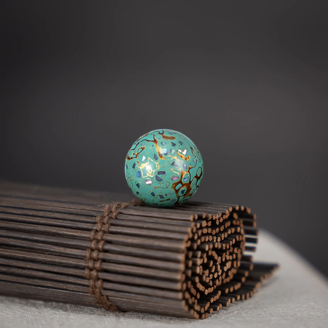 漆说大漆2.0青绿满螺钿单珠顶珠挂坠手工天然大漆国非遗技艺