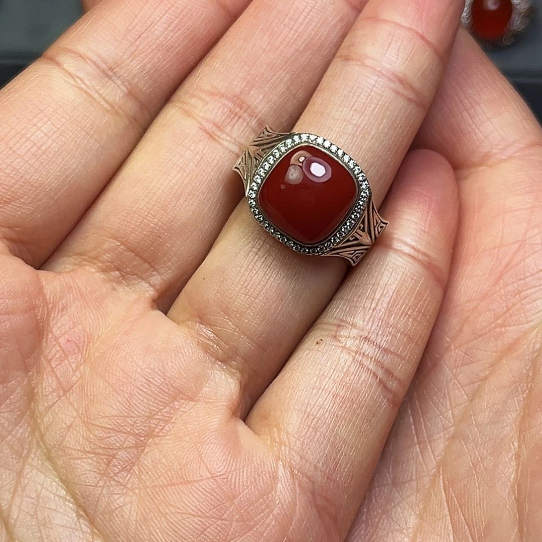 南红玛瑙原矿戒指银S925镶嵌