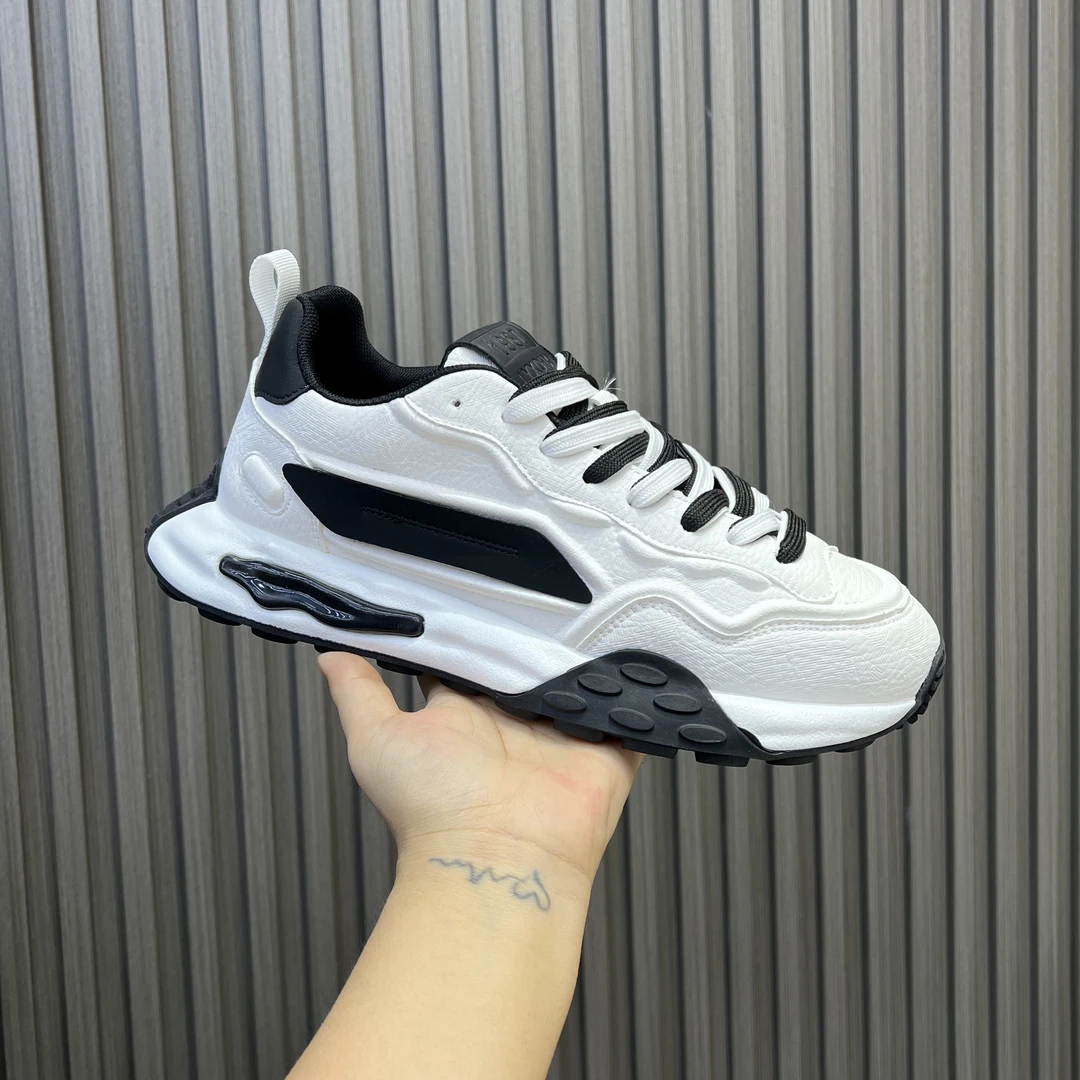 秋季新款时尚百搭小白鞋厚底简约运动鞋舒适潮流男士休闲鞋