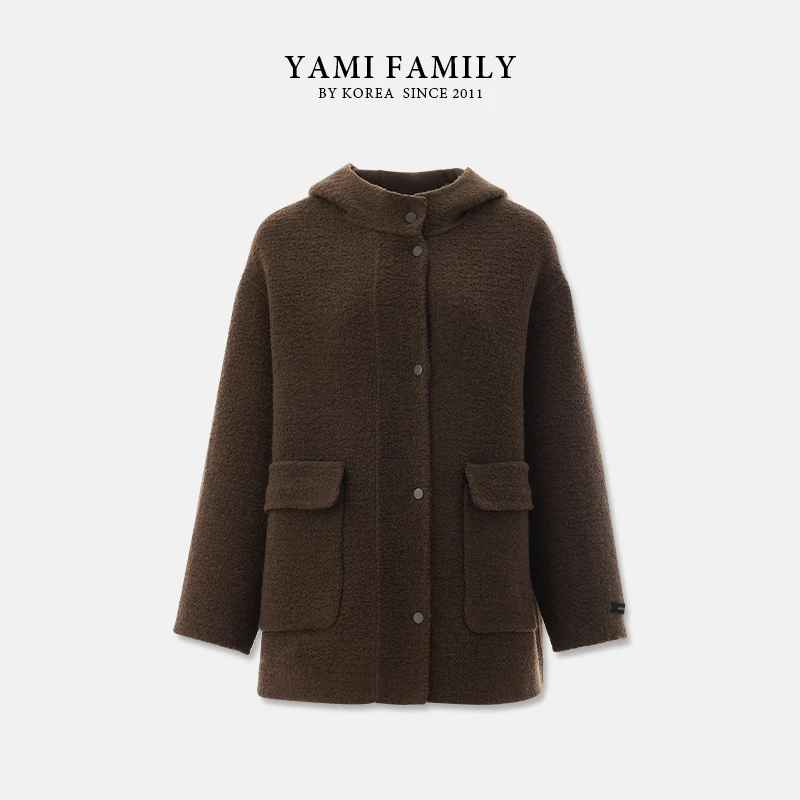 YM 407 连帽短款时尚休闲简约毛呢翻领秋冬羊毛大衣设计师