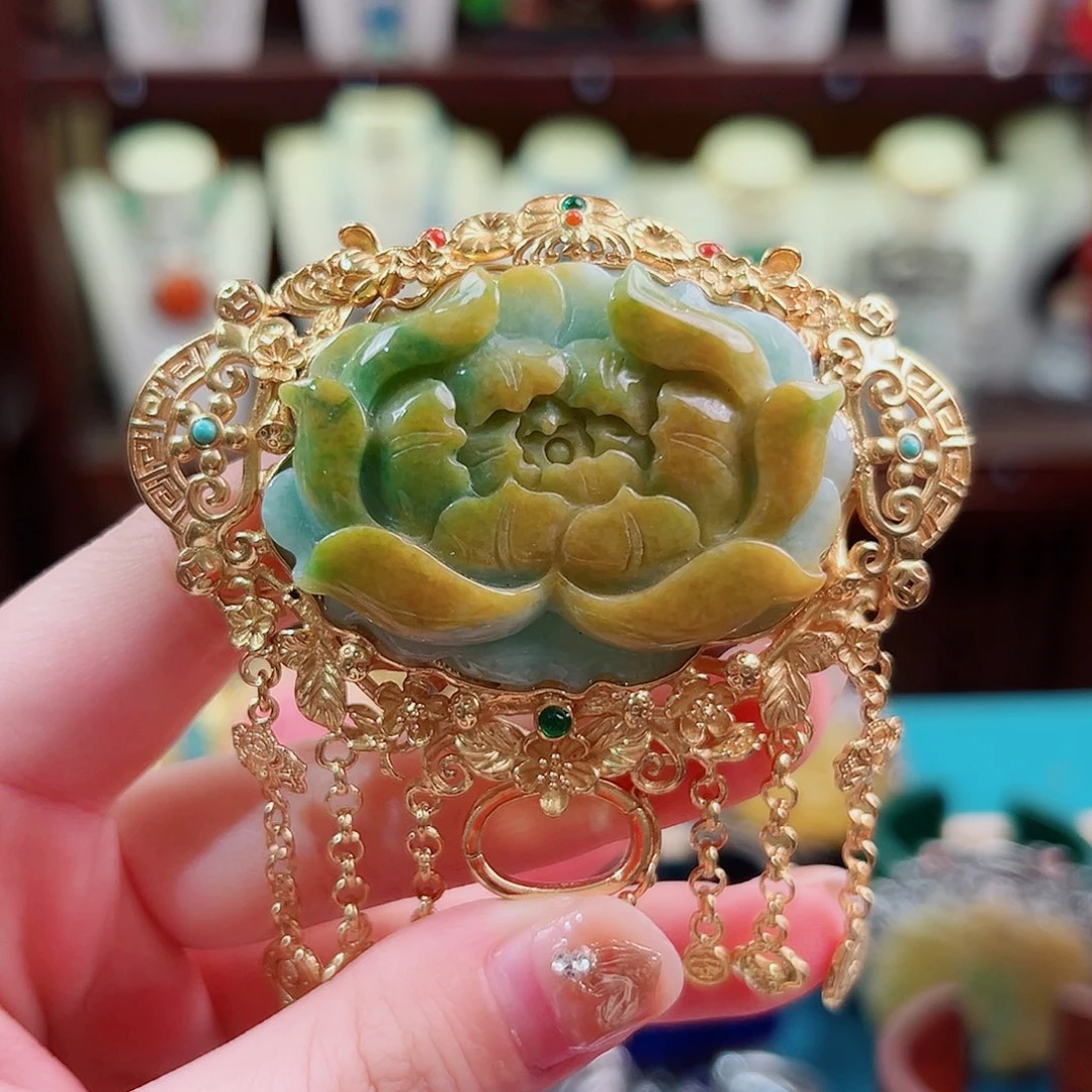 翡翠银S925镶嵌吊坠锦象原创设计款式吊坠