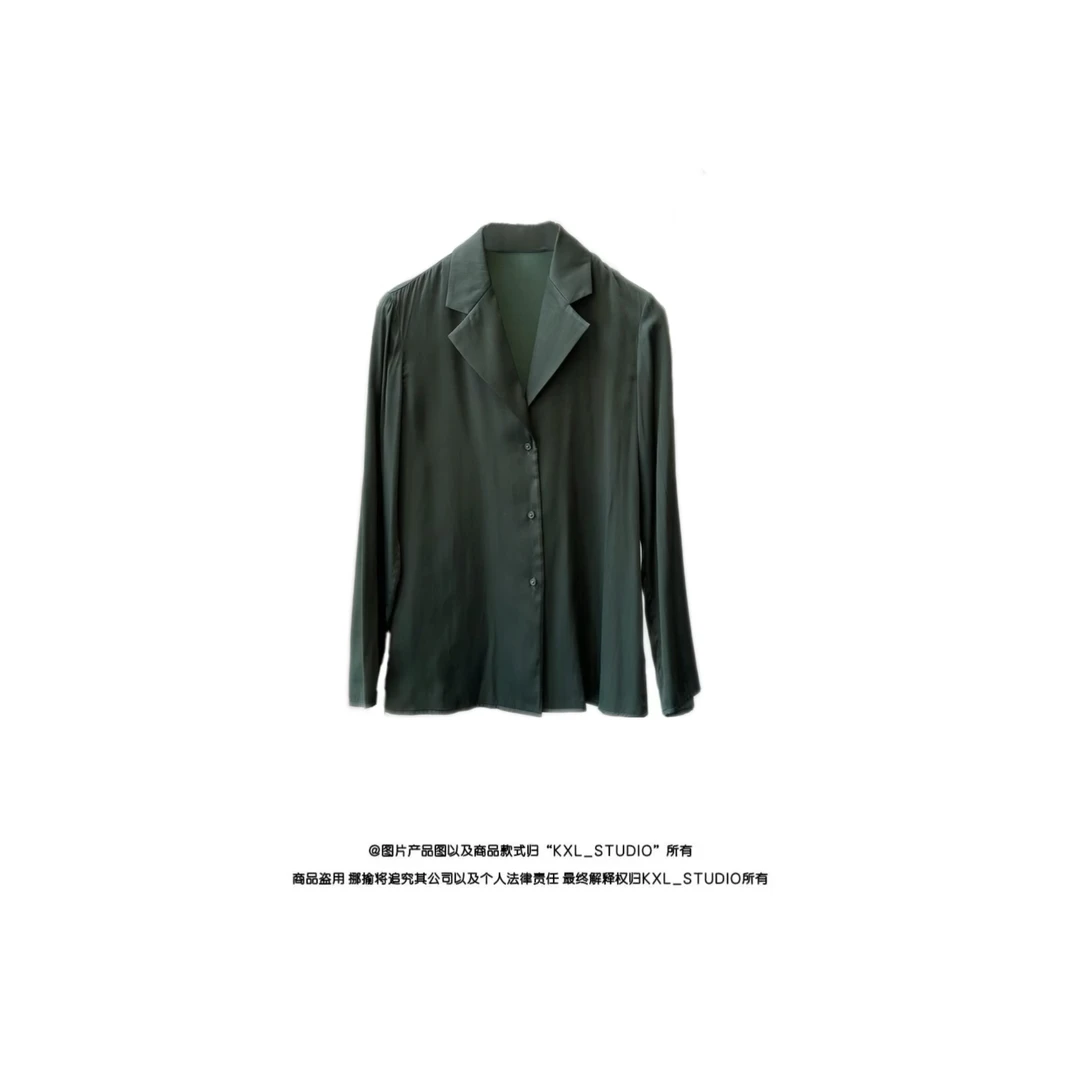 KXL-STUDIO 【KELE精选】绿意盎然·鎏光缎感衬衫8905