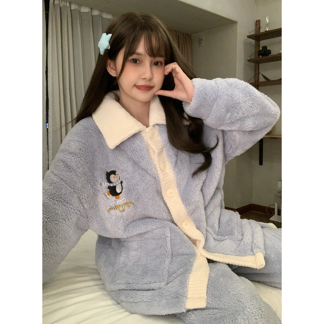 秋冬季睡衣女款爆款2025新款家居服法兰绒加厚加绒保暖珊瑚绒套装