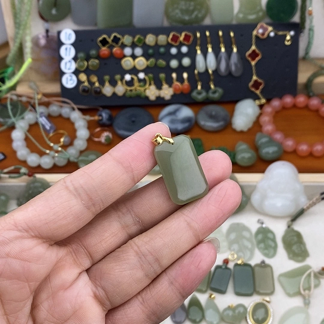 和田玉银S925镶嵌吊坠(不含链)