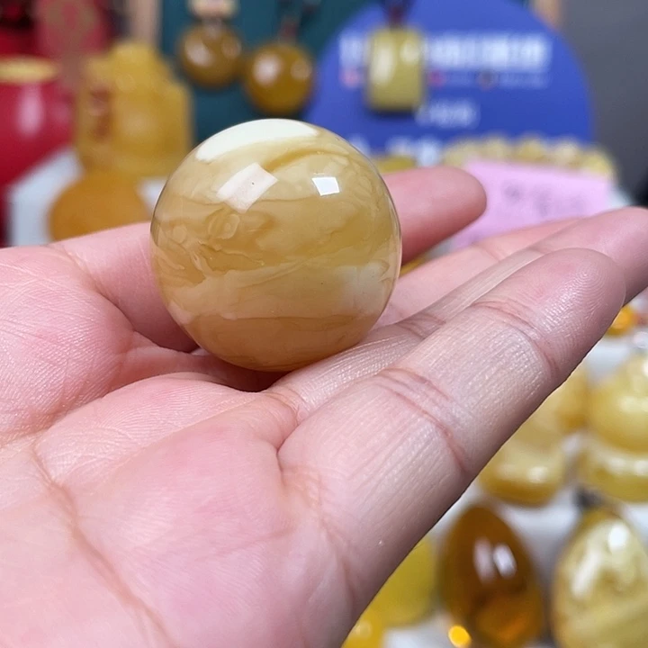裸石蜜蜡未镶嵌瓷白花圆珠