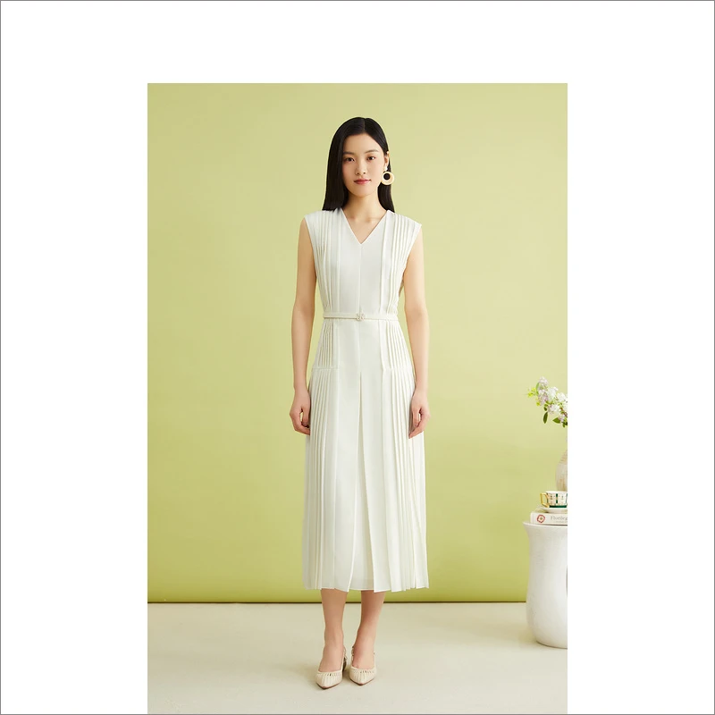 YINER音儿夏季法式风琴褶月光裙气质V领连衣裙8C34205450