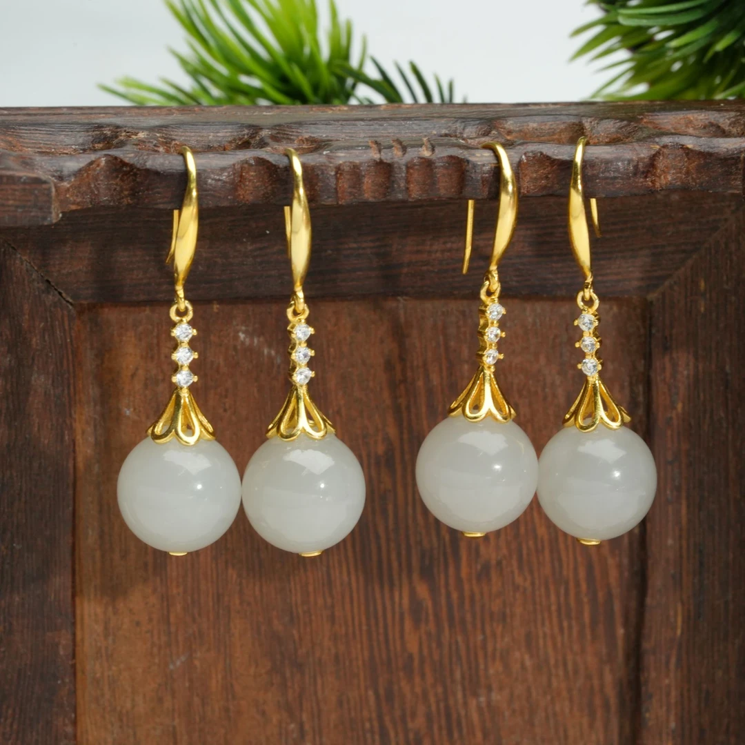 【小北严选】S925银和田玉耳钩约11.5mm+【多样性发一件】-BH08X746