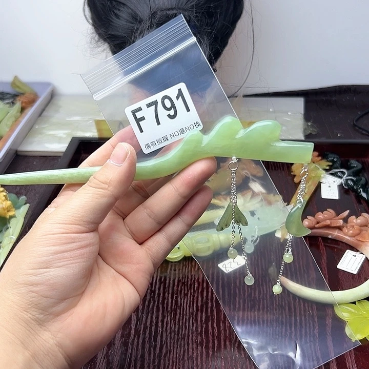 蛇纹石玉发饰合金点****6