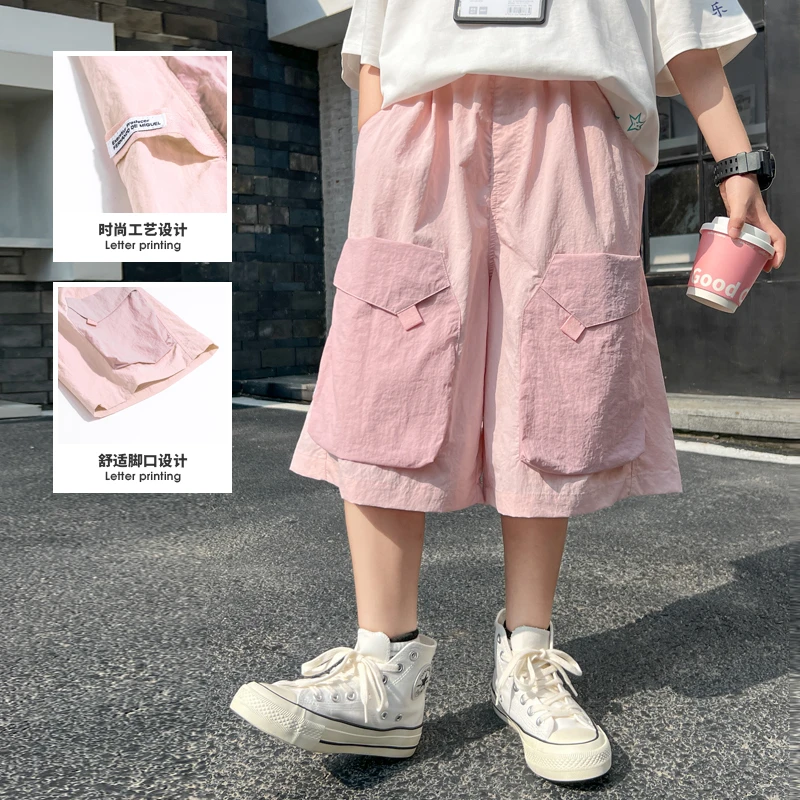 男童裤子夏季薄款2025新款儿童凉感五分短裤大童速干中裤外穿痞帅