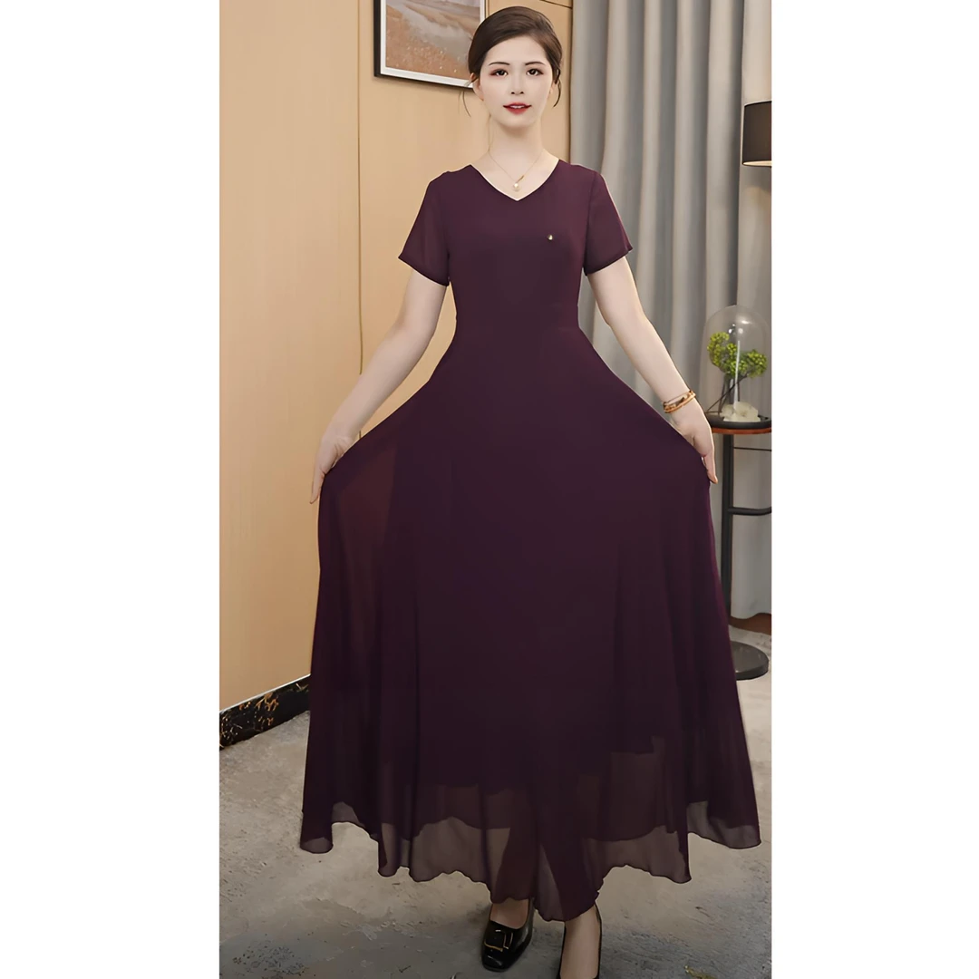 慕吻紫色连衣裙优雅气质高腰显瘦收腰显瘦夏季过膝长裙