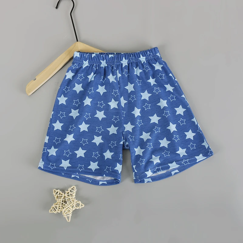 夏季薄款儿童短裤五角星印花蓝色休闲裤男宝宝女宝宝外穿满印